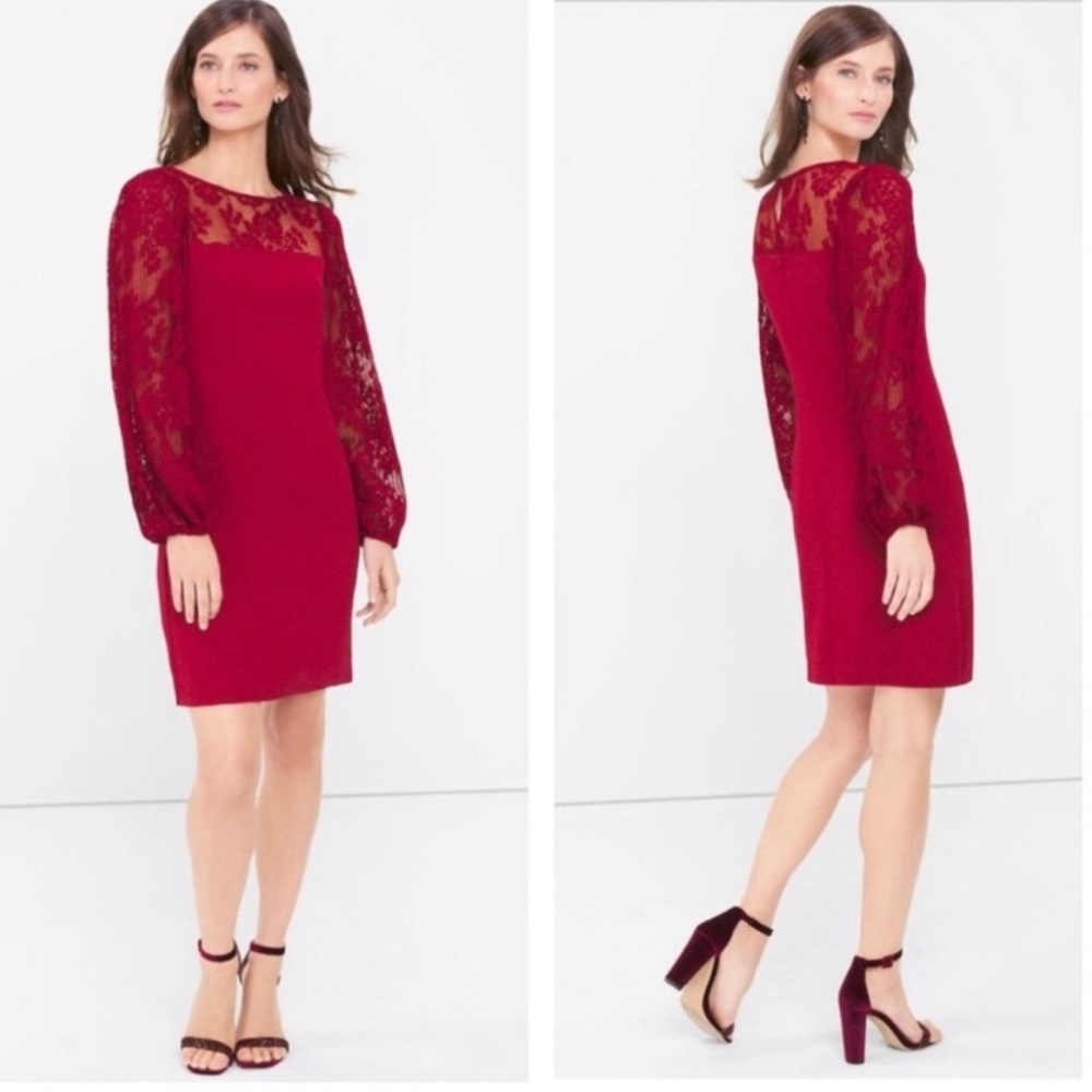 White House Black Market Red Balloon Sleeve Dress